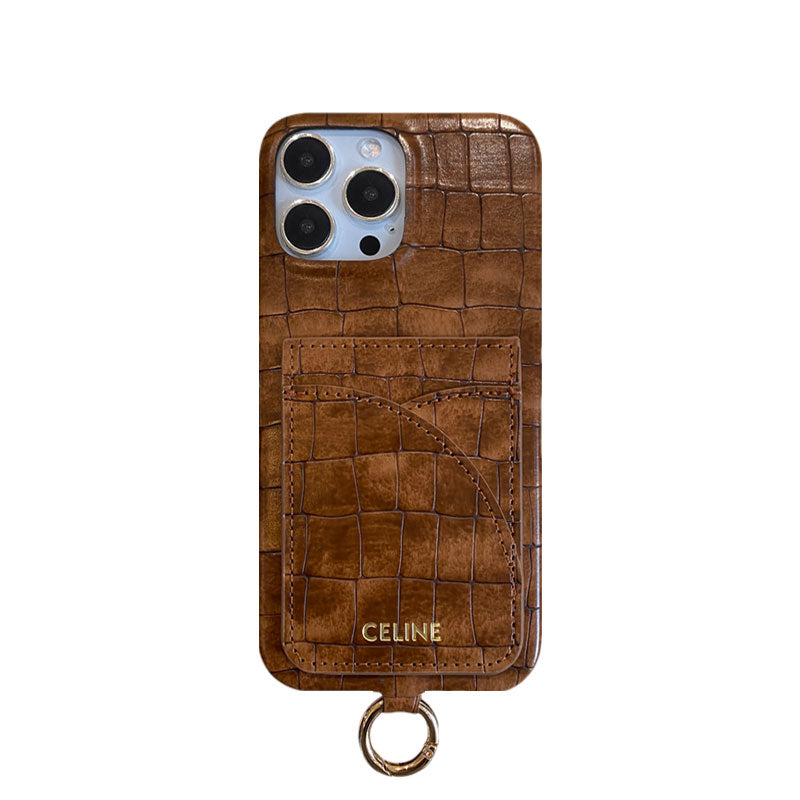 Alligator Print Celine iPhone-fodral med korthållare och rem Grön -EYP241415