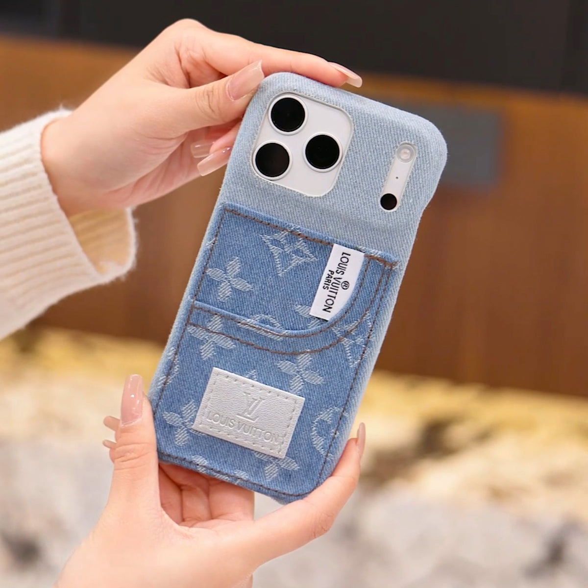 IPhonefodral i jeanstyg med inbyggd korthållare