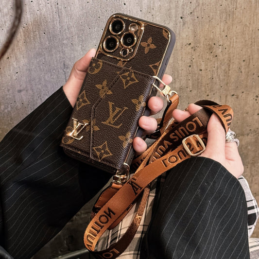 Funda para iPhone Advanced de piel con cartera y correa Marrón