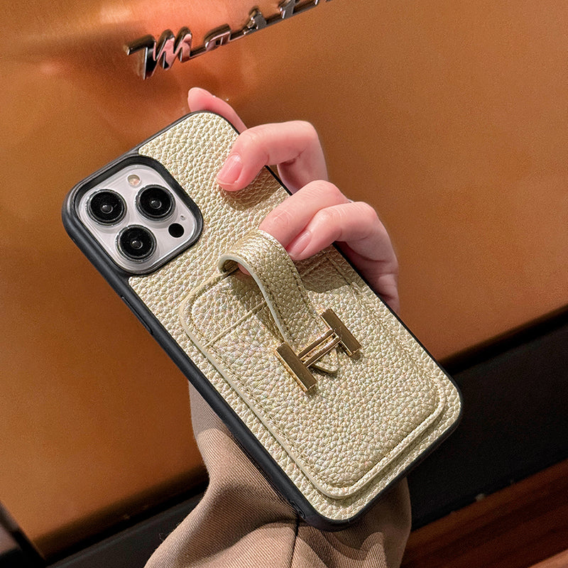 H-korthållare iPhone-fodral i läder