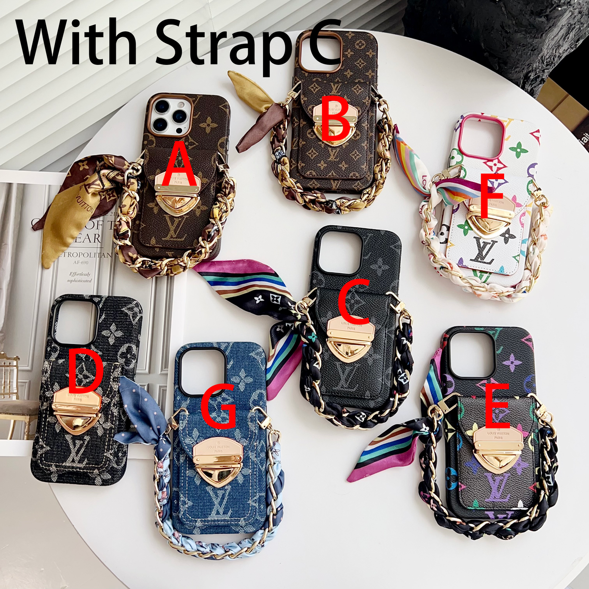 Funda cruzada de lujo para iPhone con bolsillo para tarjetas y correa desmontable