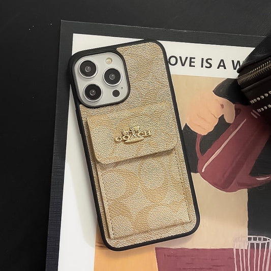 Funda Clásica Para iPhone Con Tarjetero Billetera Café -SZK240425