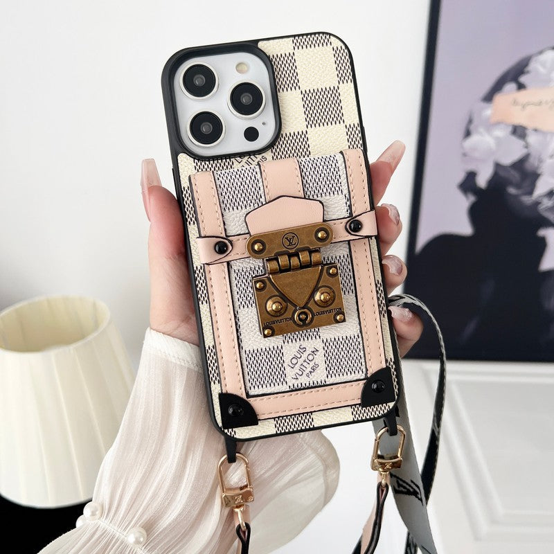 Cadena cruzada de lujo en blanco y negro Funda y vinilo para iPhone