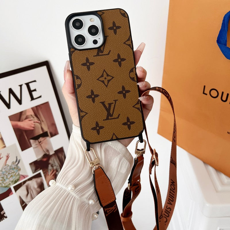 Lyxigt brunt Crossbody iPhone-fodral