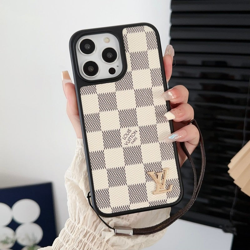 Cadena de mano de lujo en blanco y negro Funda y vinilo para iPhone