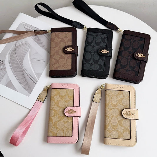 Funda tipo cartera para iPhone con diseño de lujo CO, tarjetero y correa