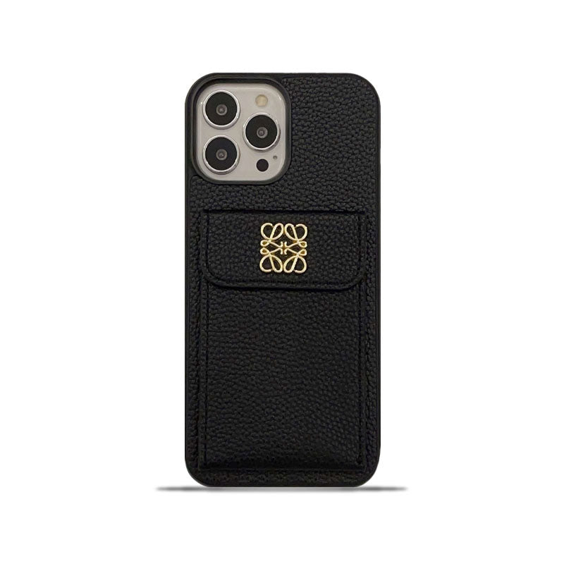 Funda de lujo para iPhone con tarjetero negro-QBK240603