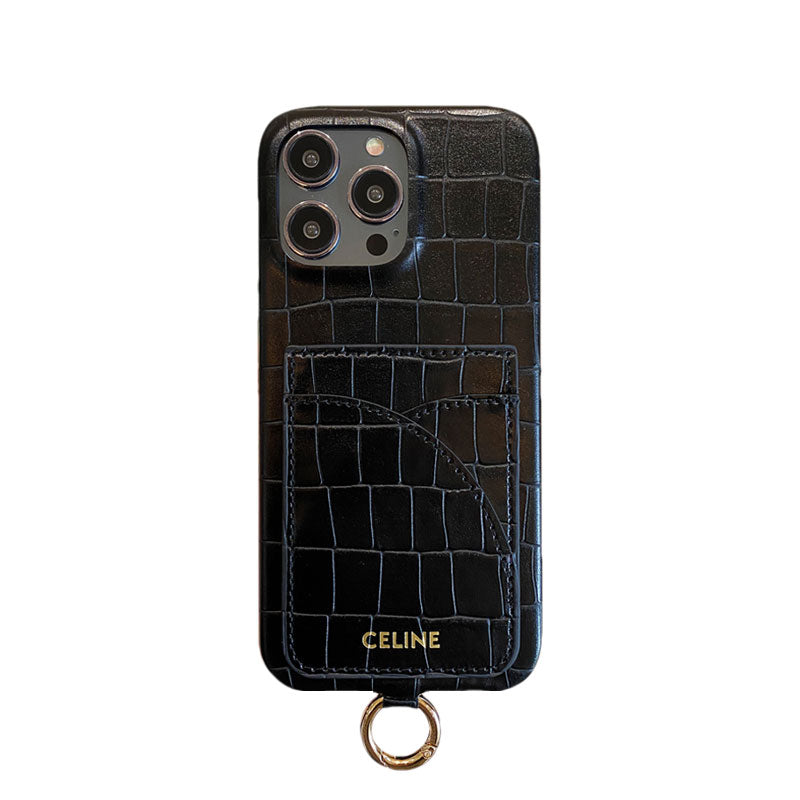 Alligator Print Celine iPhone-fodral med korthållare och rem Grön -EYP241415