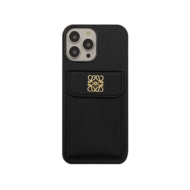 Funda de lujo para iPhone con tarjetero negro-QBK240603