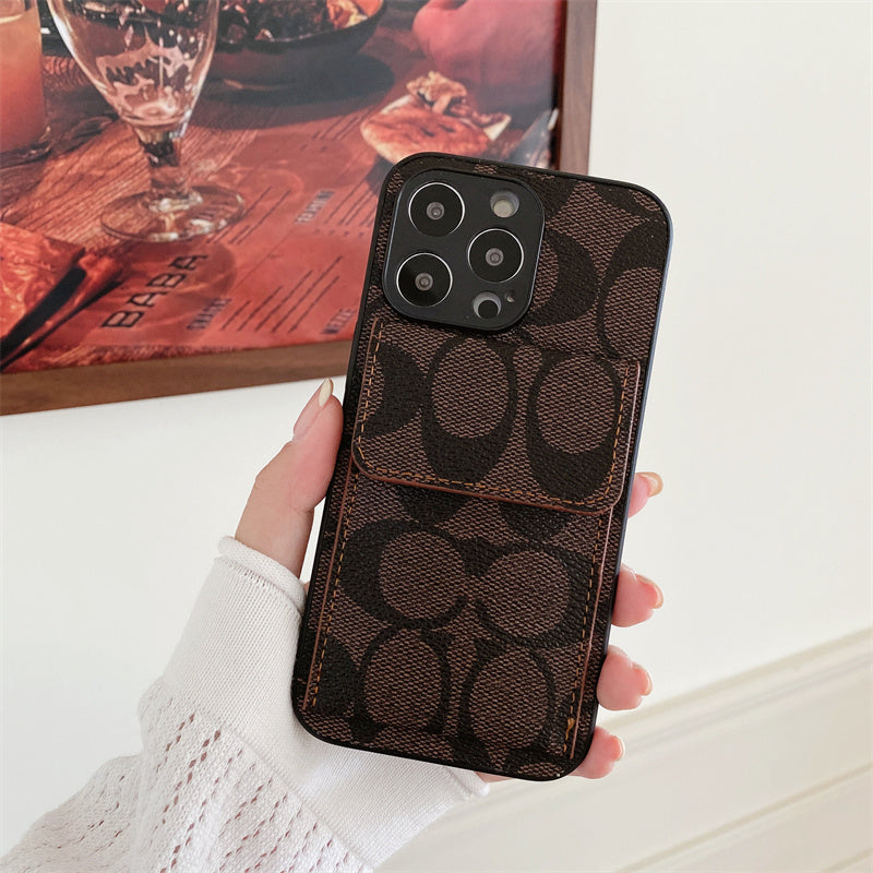 Klassiskt iPhonefodral med plånbok Mörkbrun-HP240513