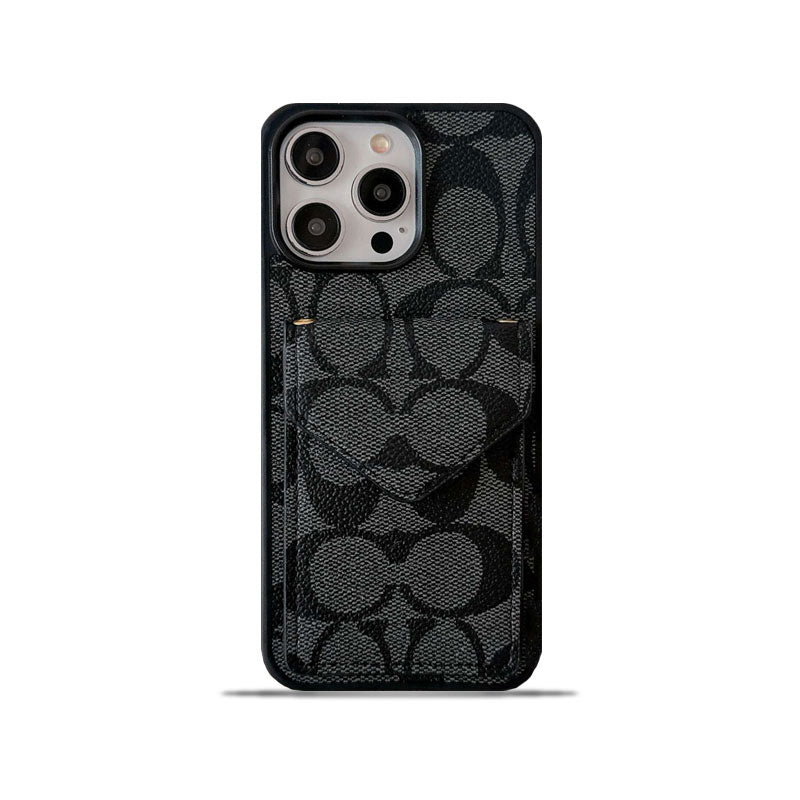 Klassiskt iPhonefodral Med Korthållare Och Rem Ljus Svart -SJ240513