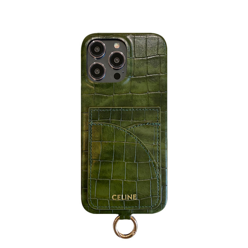 Alligator Print Celine iPhone-fodral med korthållare och rem Grön -EYP241415