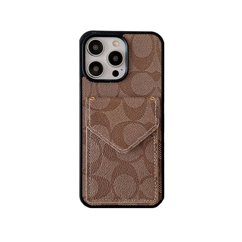 Klassiskt iPhonefodral med korthållare och rem Ljusbrun -SJ240513