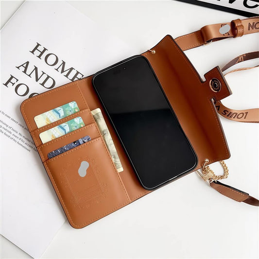 Funda para iPhone inspirada en un bolso bandolera de cuero con tarjetero