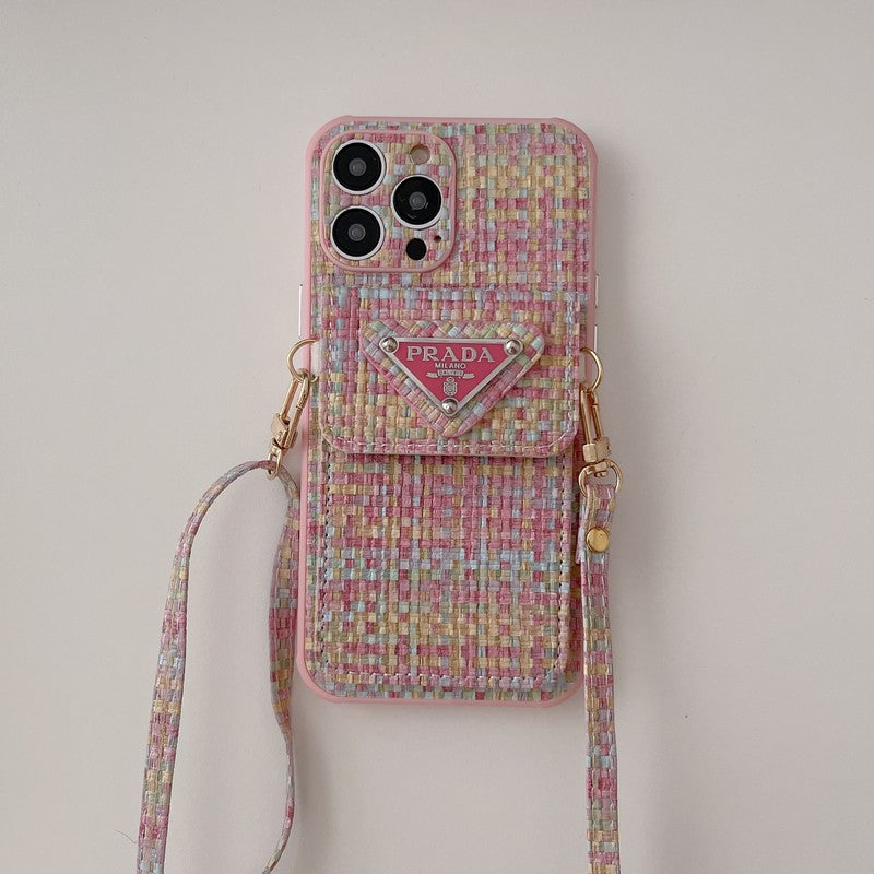 Bolso bandolera tejido de lujo para iPhone Funda y vinilo para iPhone