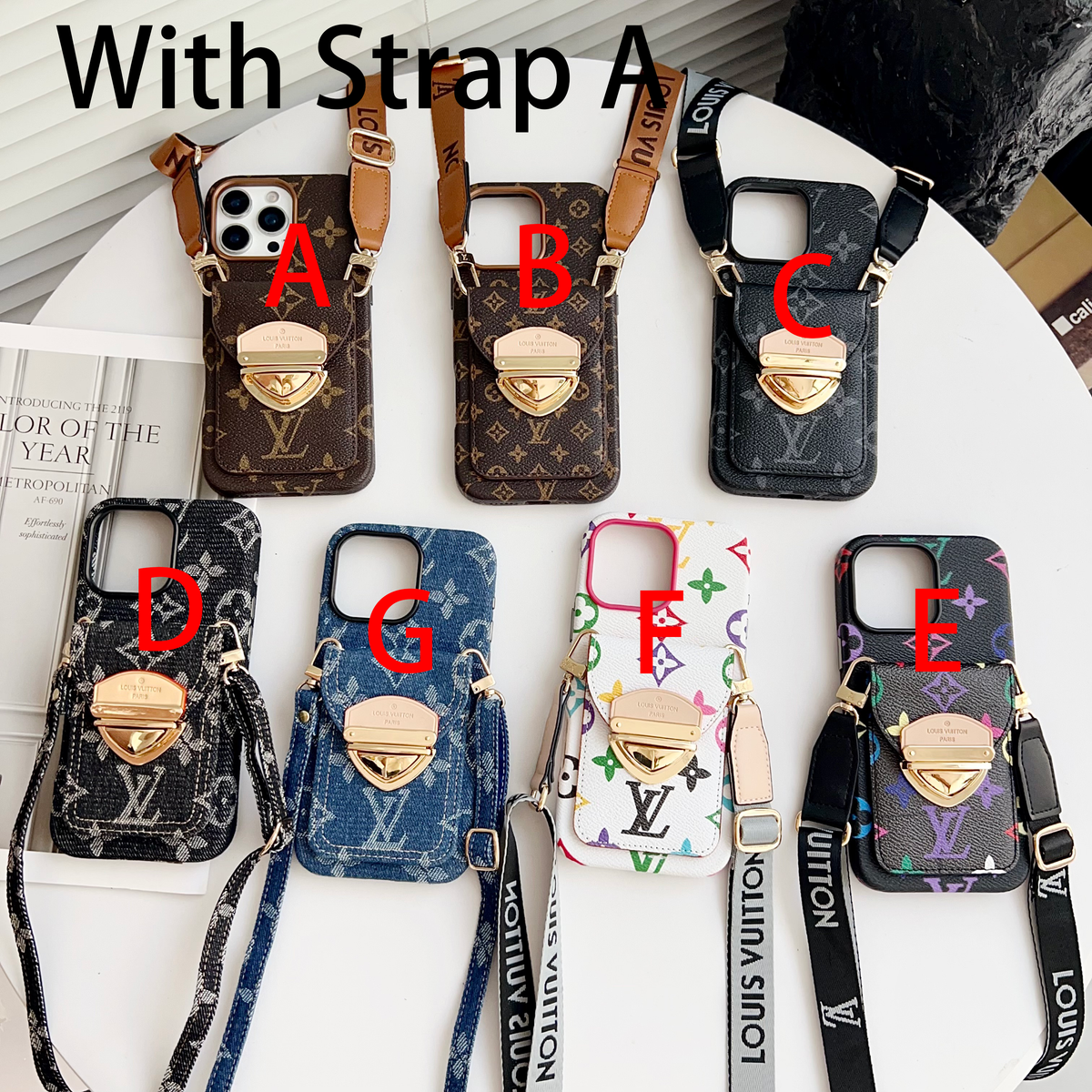 Funda cruzada de lujo para iPhone con bolsillo para tarjetas y correa desmontable