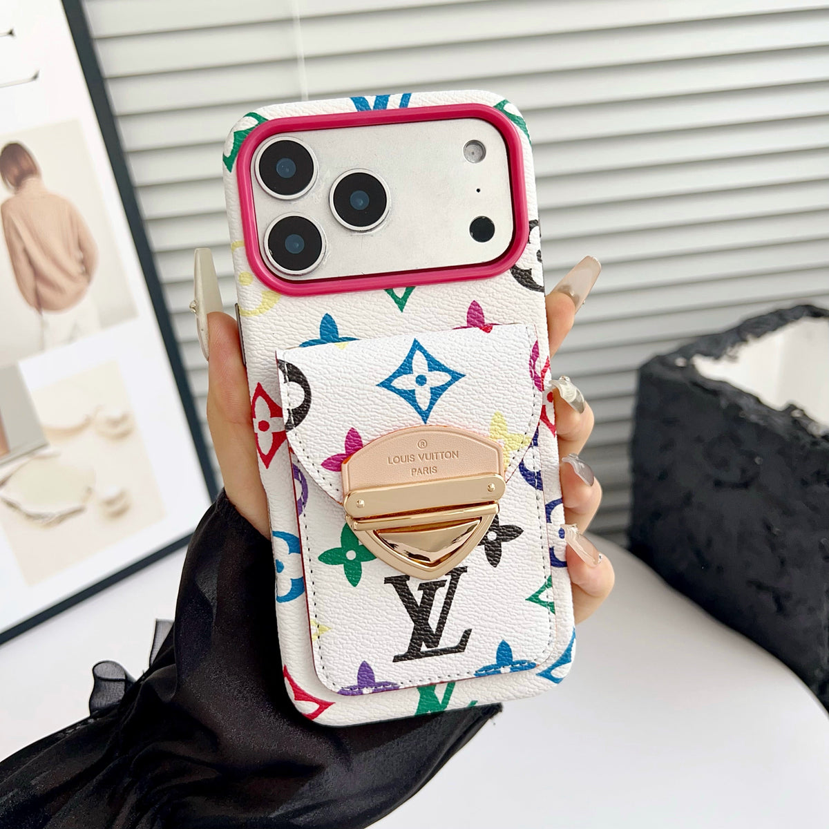 Funda cruzada de lujo para iPhone con bolsillo para tarjetas y correa desmontable