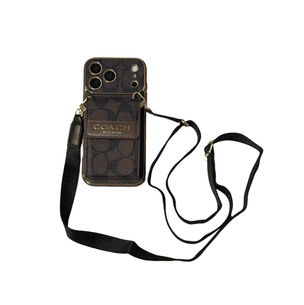 Funda iPhone con patrón de firma vintage | Tarjetero y correa cruzada