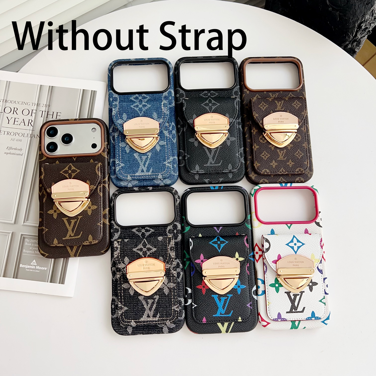 Funda cruzada de lujo para iPhone con bolsillo para tarjetas y correa desmontable