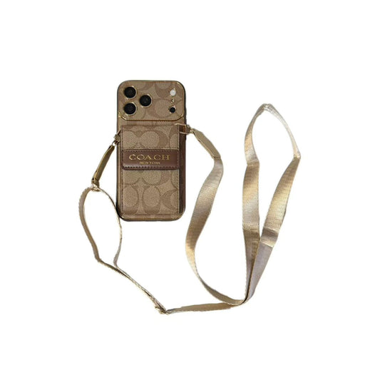 Funda iPhone con patrón de firma vintage | Tarjetero y correa cruzada