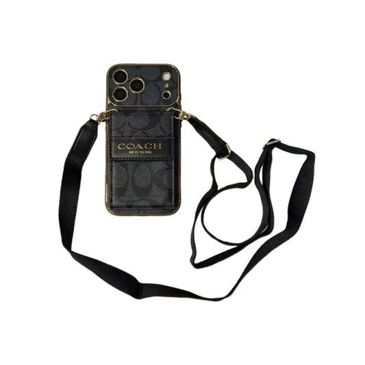 Funda iPhone con patrón de firma vintage | Tarjetero y correa cruzada