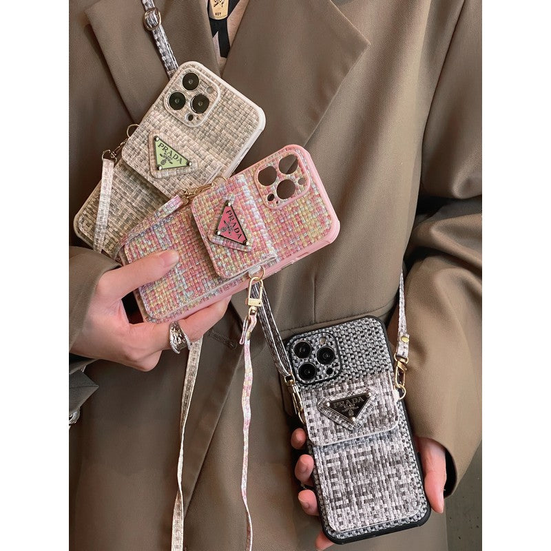Bolso bandolera tejido de lujo para iPhone Funda y vinilo para iPhone