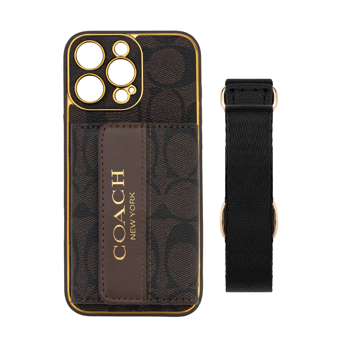 Funda vintage para iPhone con monograma, tarjetero y correa ajustable