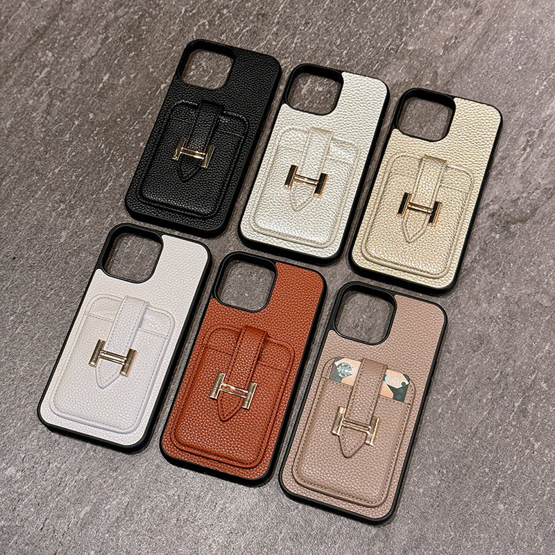 H-korthållare iPhone-fodral i läder