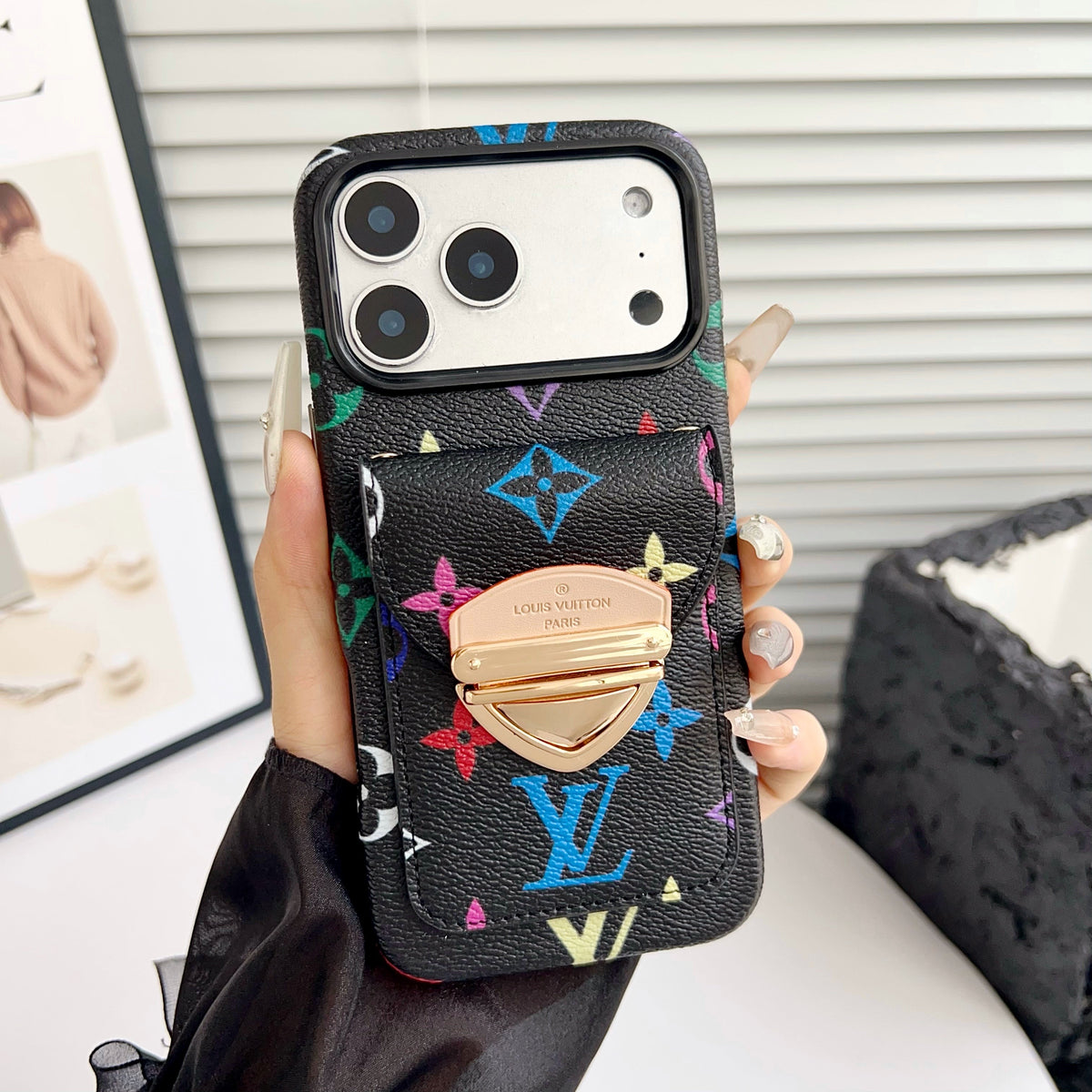 Funda cruzada de lujo para iPhone con bolsillo para tarjetas y correa desmontable