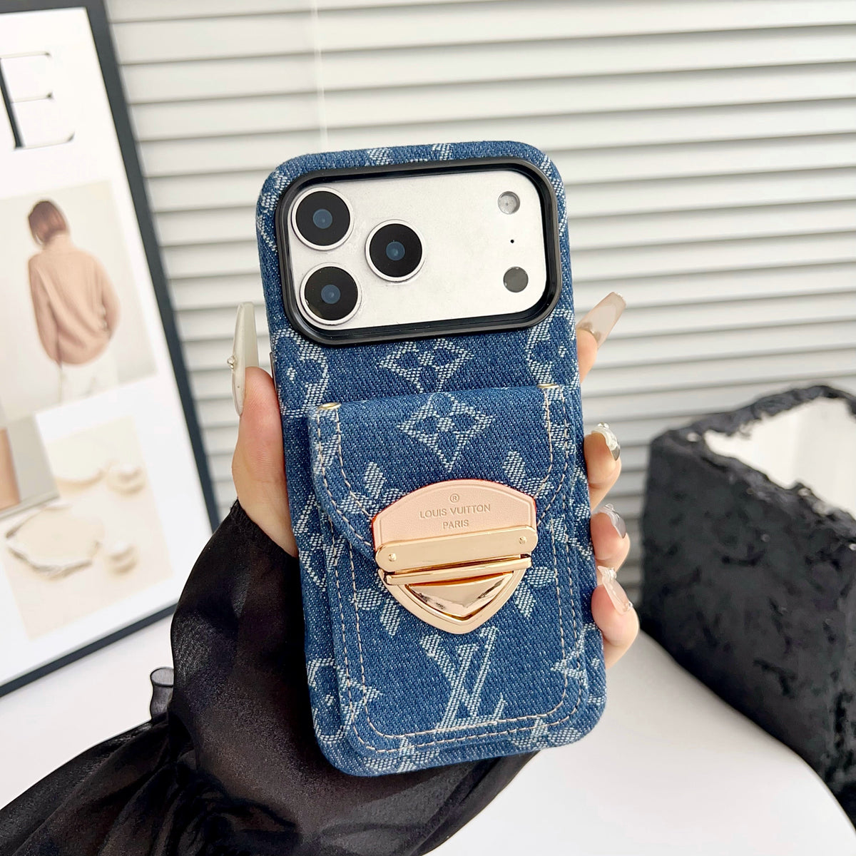 Funda cruzada de lujo para iPhone con bolsillo para tarjetas y correa desmontable