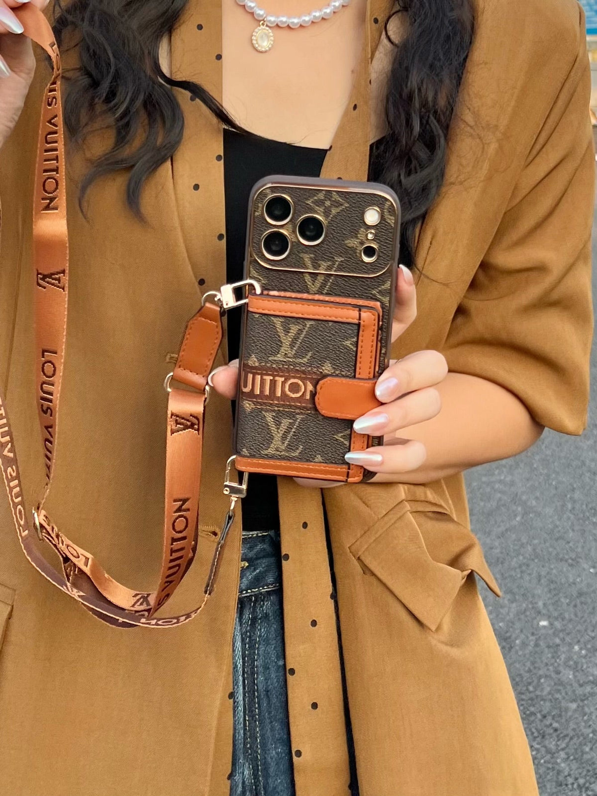 Funda para teléfono con monograma vintage, bolsillo y correa desmontable