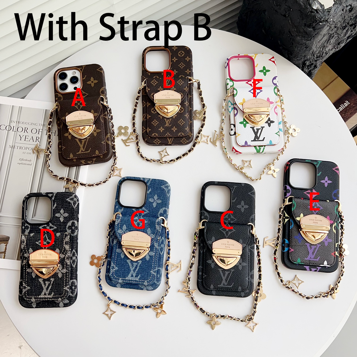 Funda cruzada de lujo para iPhone con bolsillo para tarjetas y correa desmontable