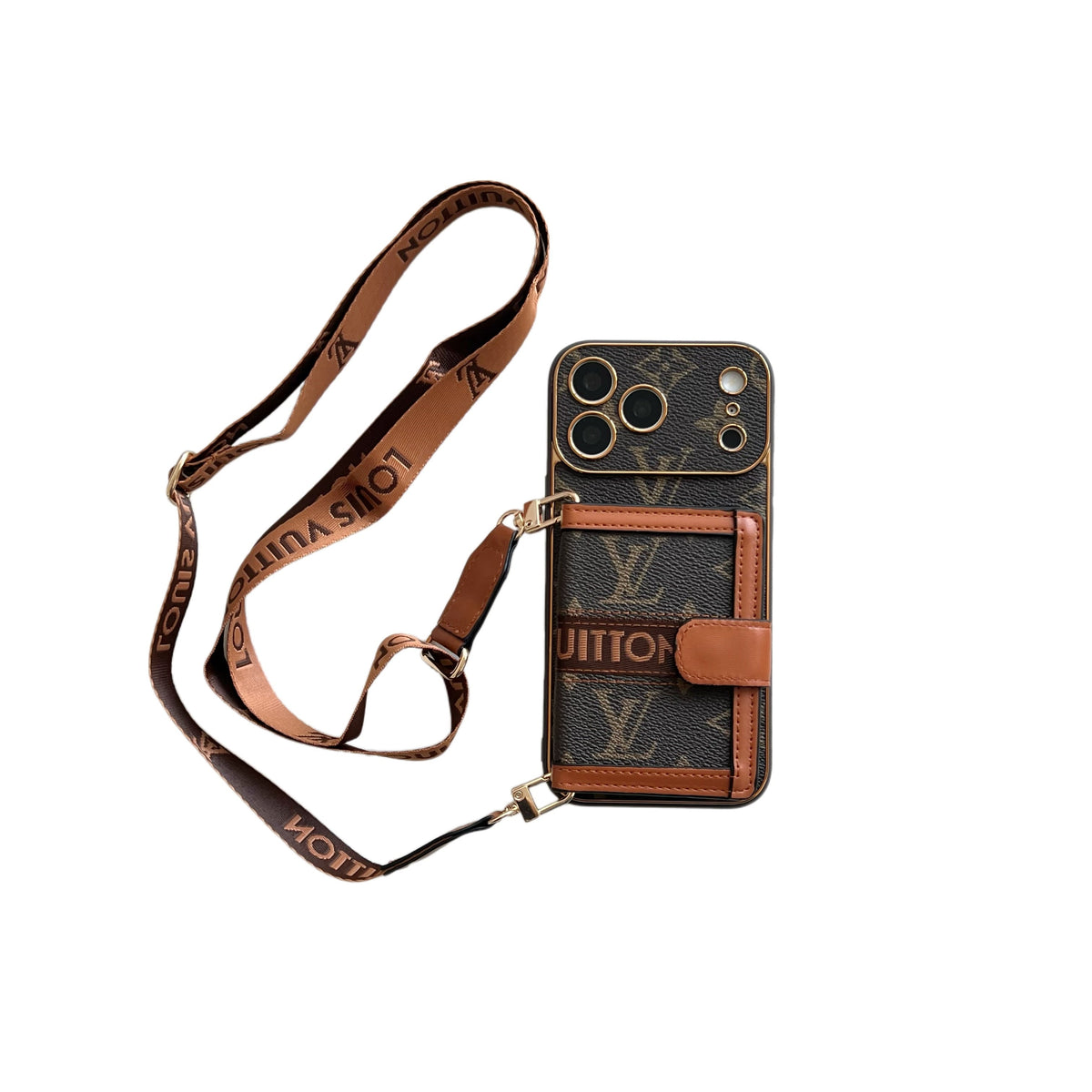 Funda para teléfono con monograma vintage, bolsillo y correa desmontable