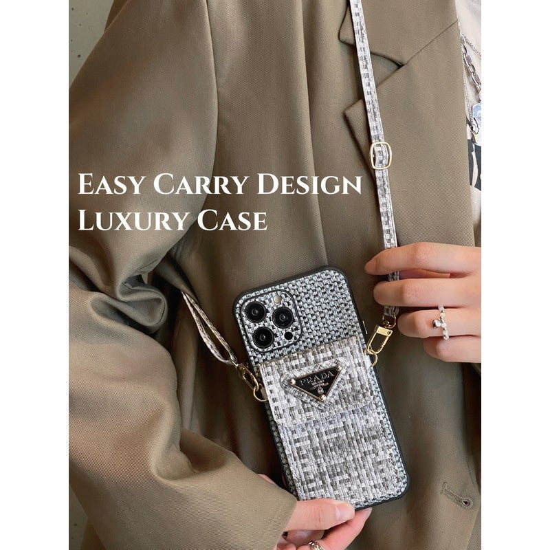 Bolso bandolera tejido de lujo para iPhone Funda y vinilo para iPhone