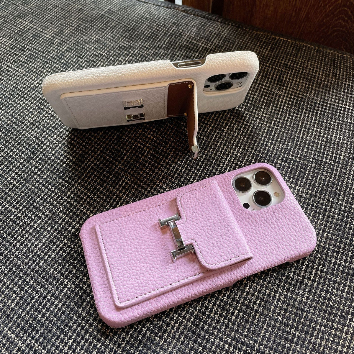 H-korthållare iPhone-fodral i läder