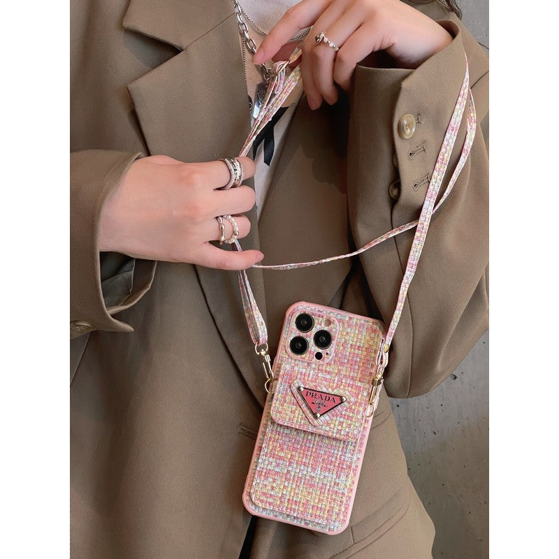 Bolso bandolera tejido de lujo para iPhone Funda y vinilo para iPhone