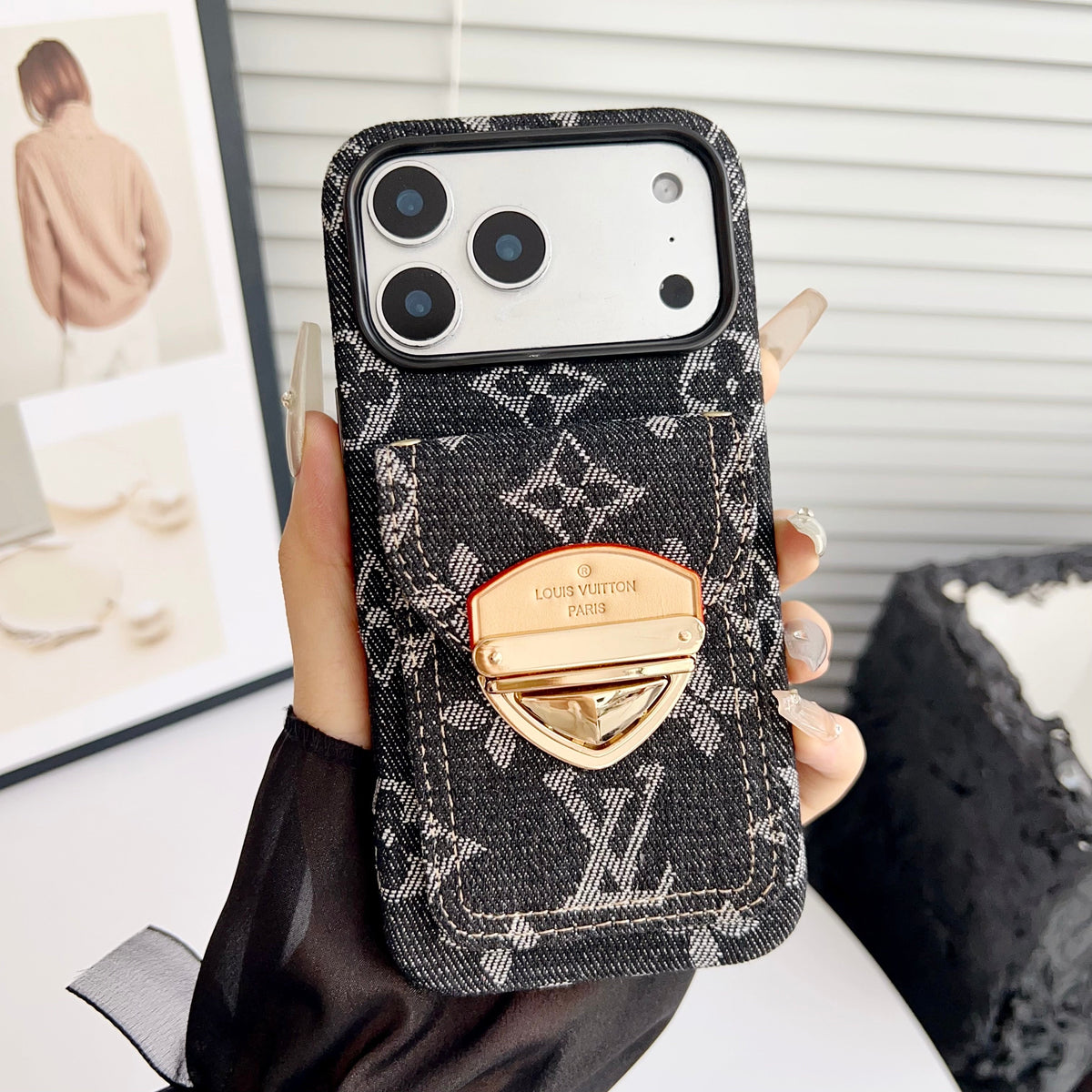 Funda cruzada de lujo para iPhone con bolsillo para tarjetas y correa desmontable