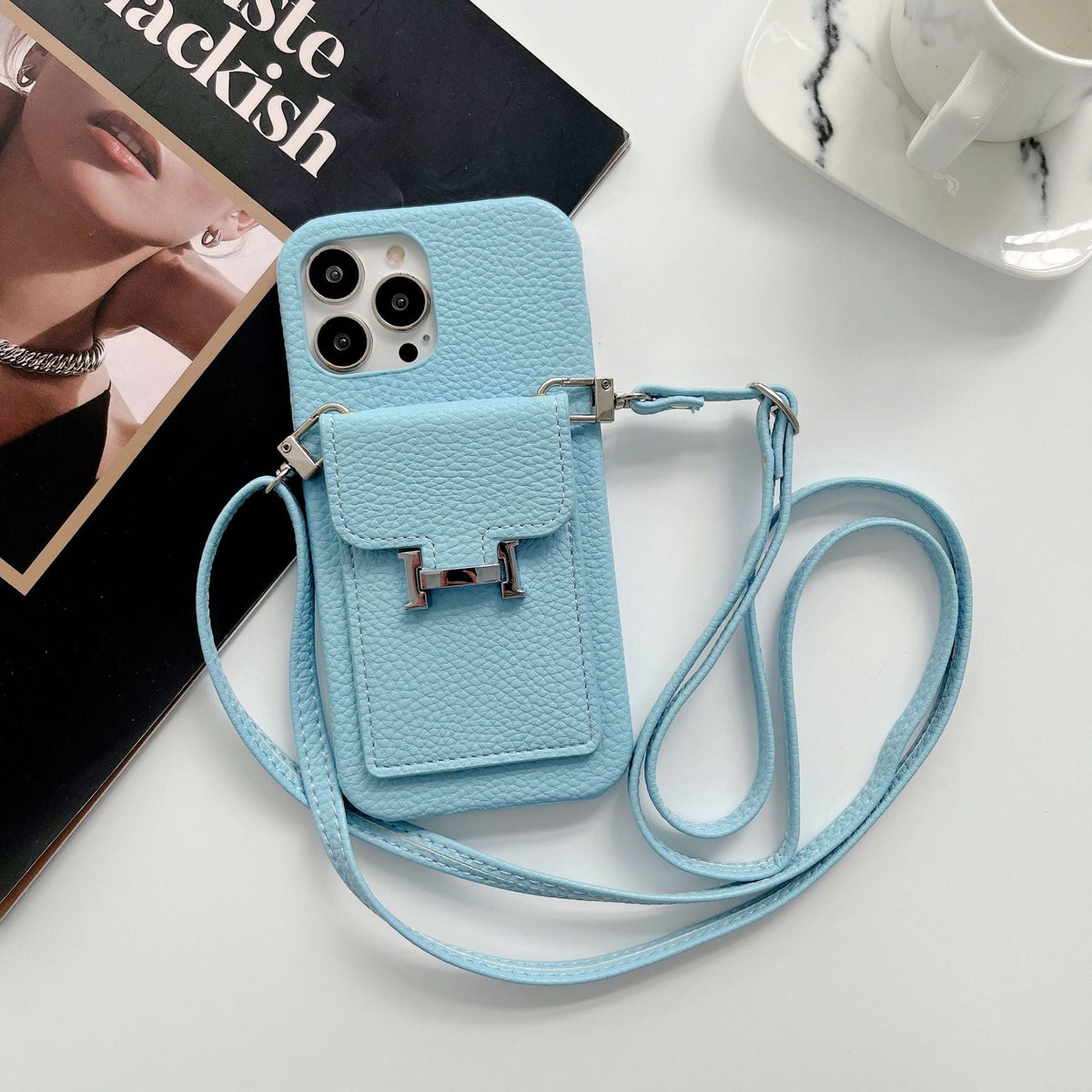 H-korthållare iPhone-fodral med läderkedja