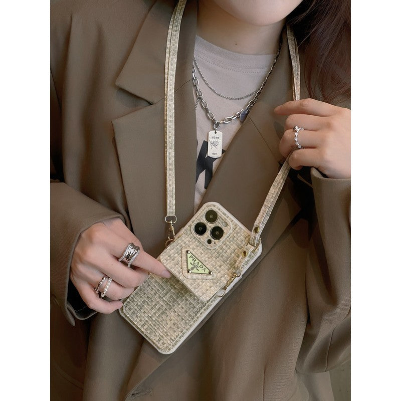Bolso bandolera tejido de lujo para iPhone Funda y vinilo para iPhone