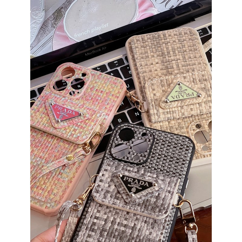 Bolso bandolera tejido de lujo para iPhone Funda y vinilo para iPhone