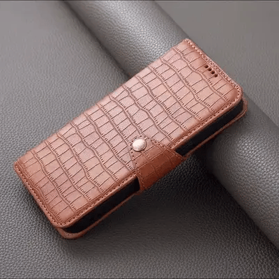 Funda para iPhone con estampado de cocodrilo, cartera y correa