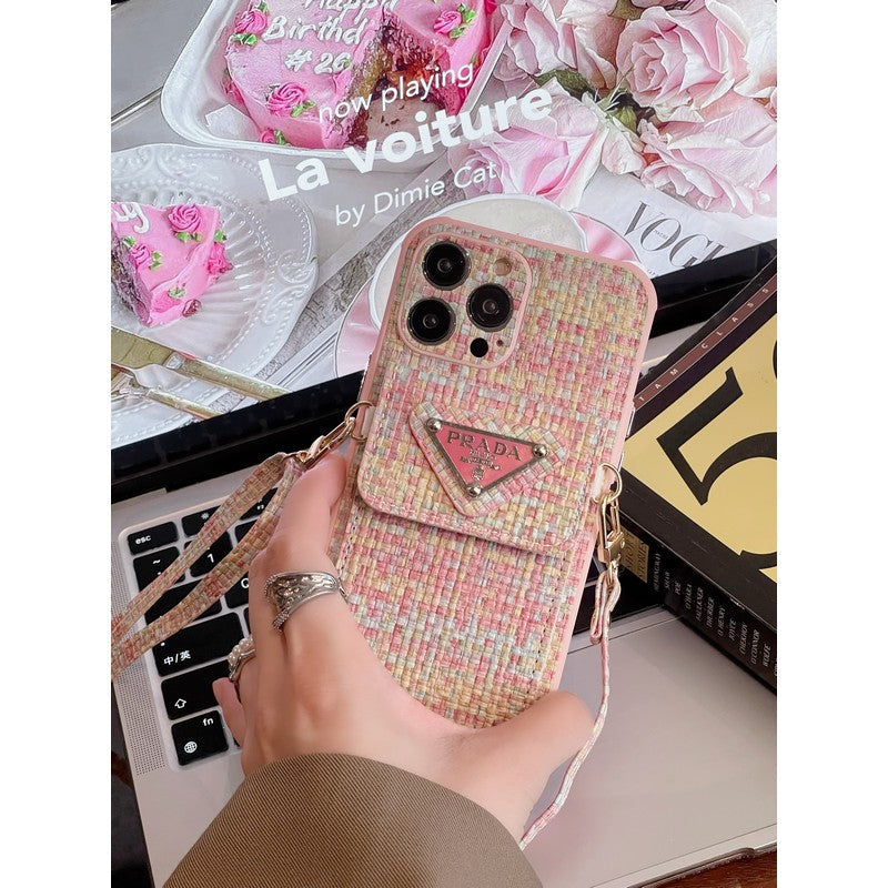 Bolso bandolera tejido de lujo para iPhone Funda y vinilo para iPhone