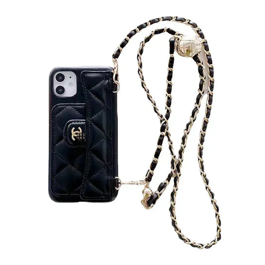 Lyxigt plånboksfodral för iPhone med hand/crossbody-kedja