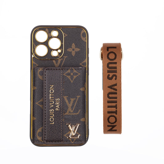 Funda de lujo para iPhone de cuero avanzado con tarjetero y correa