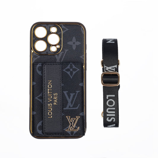 Funda de lujo para iPhone de cuero avanzado con tarjetero y correa
