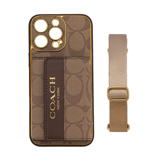 Funda vintage para iPhone con monograma, tarjetero y correa ajustable