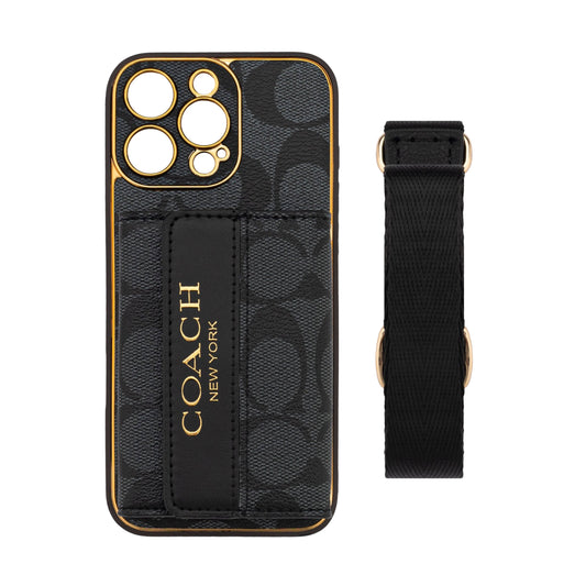 Funda vintage para iPhone con monograma, tarjetero y correa ajustable