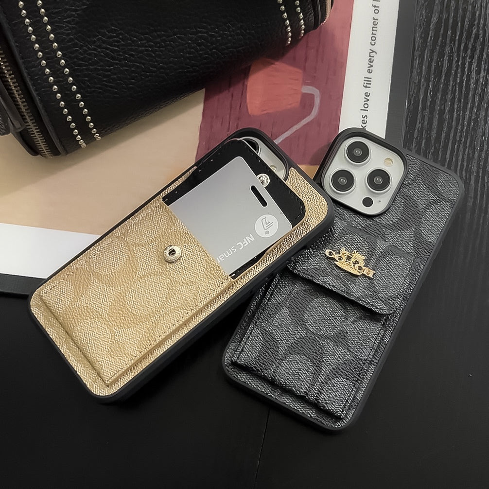 Funda Clásica Para iPhone Con Tarjetero Billetera Café -SZK240425