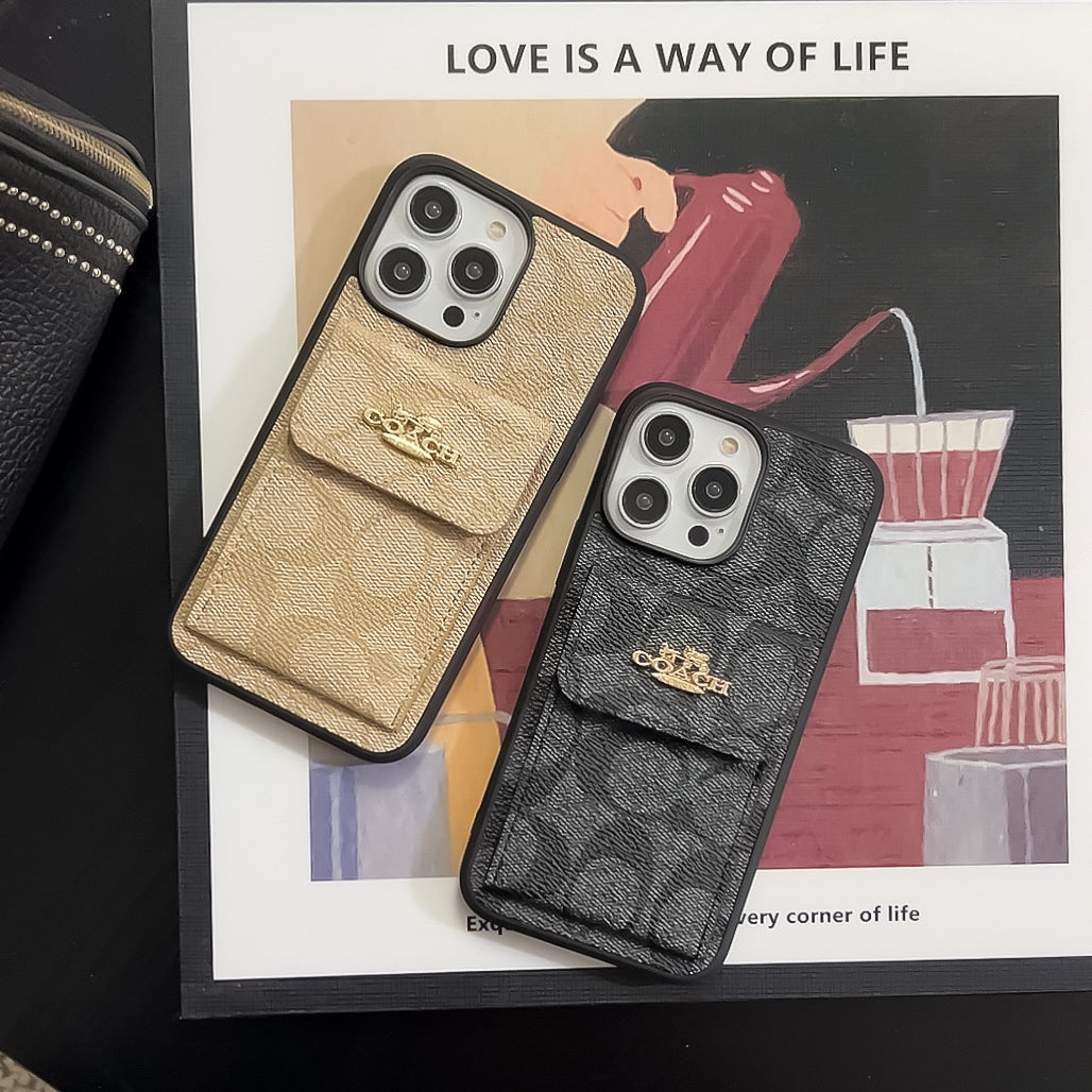 Funda Clásica Para iPhone Con Tarjetero Billetera Café -SZK240425
