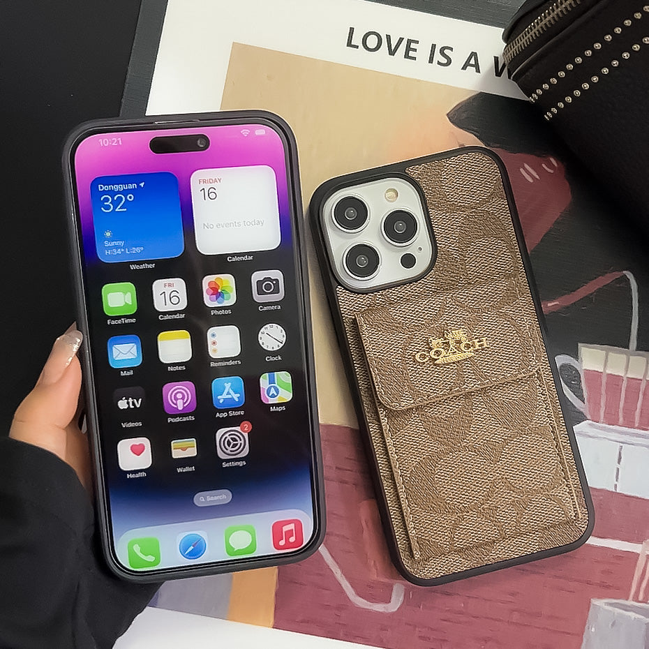Funda Clásica Para iPhone Con Tarjetero Y Cartera Marrón Claro -SZK240425
